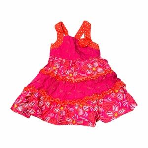 Girls Pink & Orange Floral Tiered Sundress